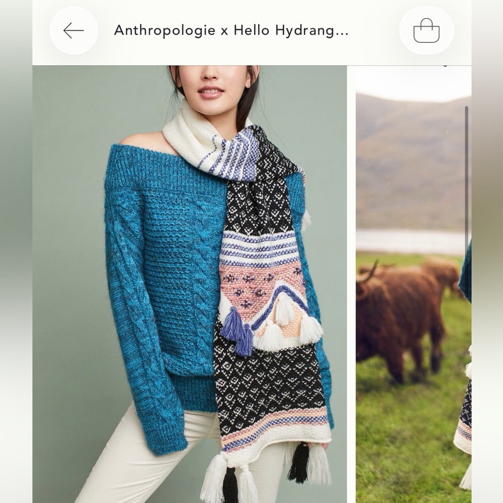 Anthropologie x Hello Hydrangea Knit Patterned Tassel Scarf